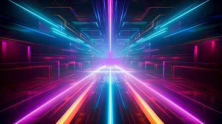 Futuristic background with glowing neon lines. 3d rendering, 3d illustration.の素材