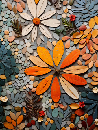 Flower mosaic on the wall of the house. Colorful background.の素材
