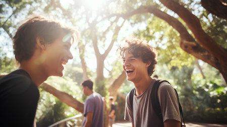 Teenagers Friends Hanging Out Together at the Park. People Friendship Conceptの素材