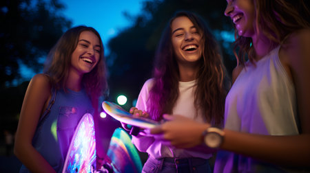 Group of friends having fun at a music festival, dancing and singingの素材