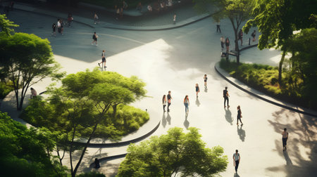 People walking in the city. Top view. 3d rendering.の素材