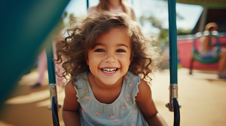 Portrait of a cute little girl having fun on the playground.の素材