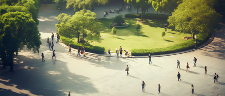 People walking in the park. Top view. 3D rendering.の素材