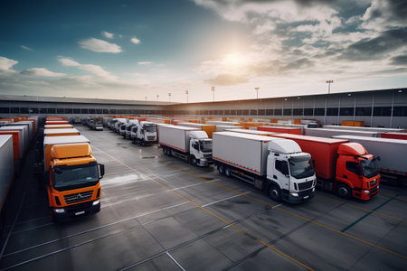Trucks on the parking lot at the airport. 3d renderingの素材