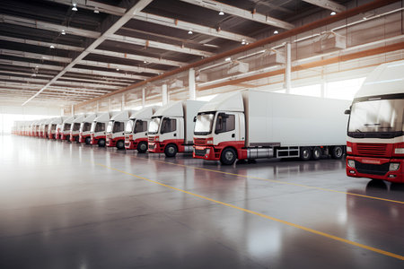 Trucks in the warehouse. 3d rendering, toned imageの素材