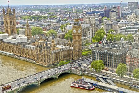 London, Great Britain -May 22, 2016: London cityscape with Big Ben clock tower and Palace of...