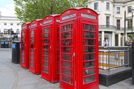 London, Great Britain -May 23, 2016: red phone booths on London streetのeditorial素材
