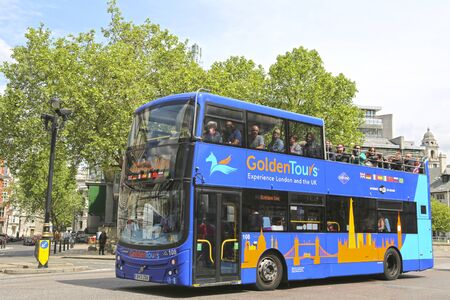 London, Great Britain -May 22, 2016: blue tourist double decker bus in central Londonのeditorial素材