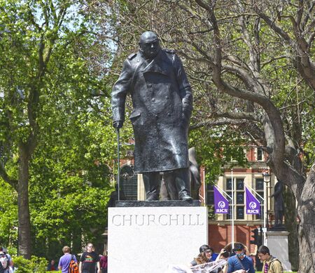 London, Great Britain -May 22, 2016: Statue of Winston Churchill, Parliament Square, created by Ivor Roberts-Jones.のeditorial素材