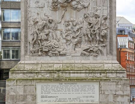 London, Great Britain -May 23, 2016: The Monument to the Great Fire of London in 1666, designed by Sir Christopher Wren.のeditorial素材