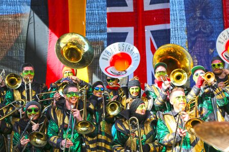 36th International carnival music festival, guggenmusic meeting in Schwaebisch Gmuend, Baden-Wuerttemberg, Germany, people are having fun.のeditorial素材