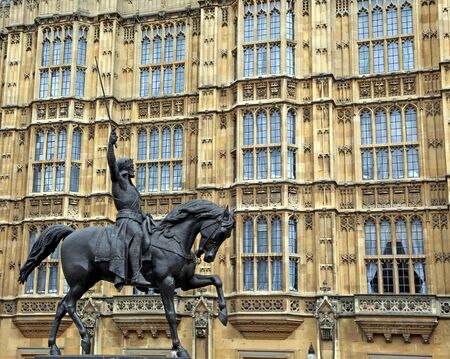 London, Great Britain -May 22, 2016: Richard the Lionheart statue outside the House of Lords, Westminster Palace, the Houses of Parliament, the Parliament of the United Kingdomのeditorial素材