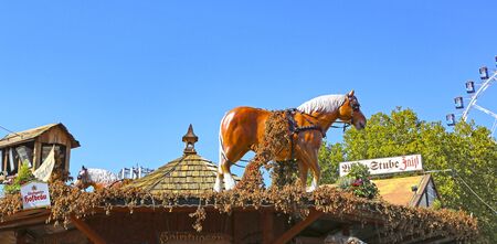 Stuttgart, Germany-September 30, 2018: beer festival, festive fairground and ridesのeditorial素材