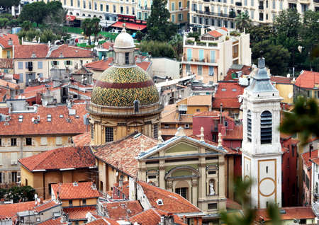 Nice, France - August 07, 2013: St. Reparate Cathedral in the old town from aboveのeditorial素材