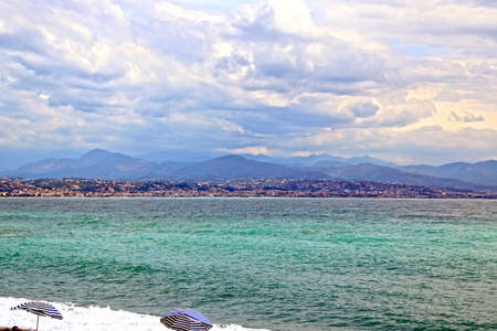 Beautiful sea and sky view by Antibes on a sunny windy summer dayの写真素材