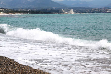 Beautiful sea and sky view by Antibes on a sunny windy summer dayの写真素材