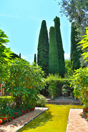Nice, France- June 17, 2014: landscape garden Villa Ephrussi de Rothschild in Saint Jean Cap Ferratのeditorial素材