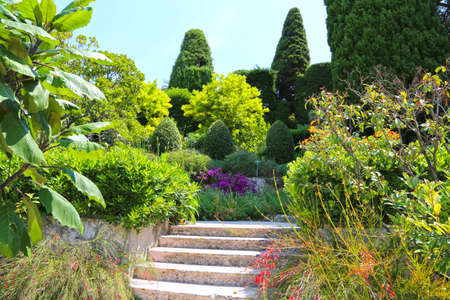 Nice, France- June 17, 2014: landscape garden Villa Ephrussi de Rothschild in Saint Jean Cap Ferratのeditorial素材