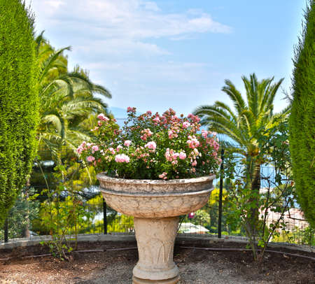 Nice, France- June 17, 2014: landscape garden Villa Ephrussi de Rothschild in Saint Jean Cap Ferratのeditorial素材