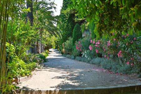Nice, France- June 17, 2014: landscape garden Villa Ephrussi de Rothschild in Saint Jean Cap Ferratのeditorial素材