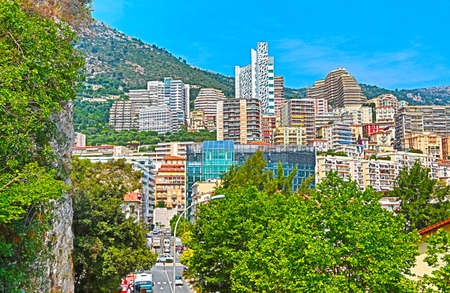 Monaco City, Monaco - June 13, 2014: luxurious residential buildings of Monaco, beautiful view from aboveのeditorial素材