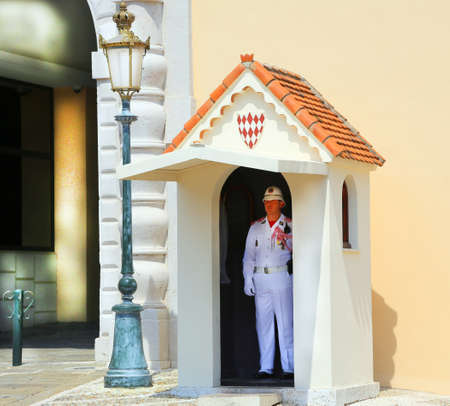 Monaco City, Monaco - June 13, 2014: guard of honor at the entrance to the Princely Palace