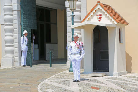 Monaco City, Monaco - June 13, 2014: guard of honor at the entrance to the Princely Palace
