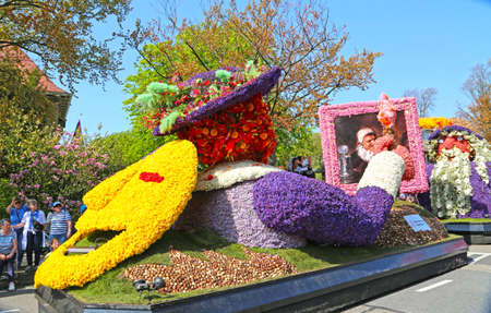 Sassenheim, Netherlands - April 21, 2018: 100 years Bloemencorso Bollenstreek Flower Parade traditional folk holidayのeditorial素材