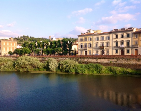 Arno river with San Miniato, Florenceの素材