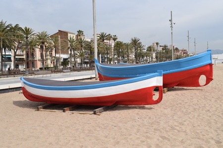 Boats on the beachの写真素材
