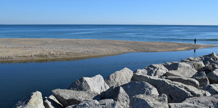 Mouth to the Sea of the River Besos in BarcelonaMouth to the Sea of the River Besos in Barcelonaの写真素材