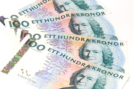 Four 100 banknotes of swedish moneyの写真素材