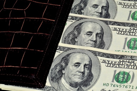 Wallet with dollars close-upの写真素材