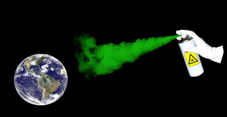 Spray with deadly green poison spreading over the surface of the Earthの写真素材