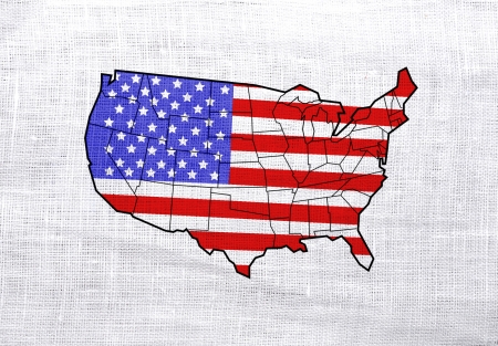 United States of America flag on a sackcloth backgroundの写真素材