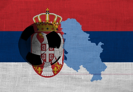 Football ball on the national flag of Serbiaの写真素材