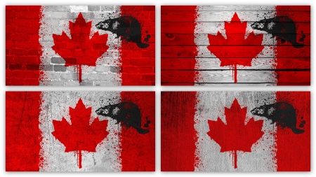 Collage of Canadian flag with different texture backgroundsの写真素材
