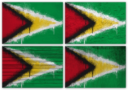 Collage of Guyanese flag with different texture backgroundsの写真素材