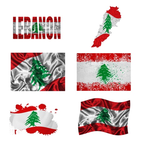 Lebanon flag and map in different styles in different texturesの写真素材