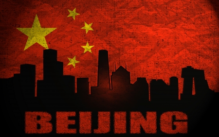 View of Beijing on the Grunge Chinese Flagの写真素材