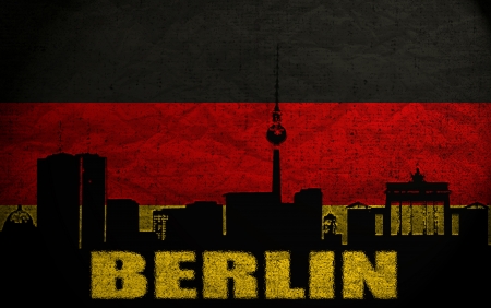 View of Berlin on the Grunge German Flagの写真素材
