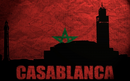 View of Casablanca on the Grunge Moroccan Flagの写真素材