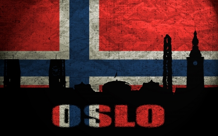 View of Oslo on the Grunge Norwegian Flagの写真素材