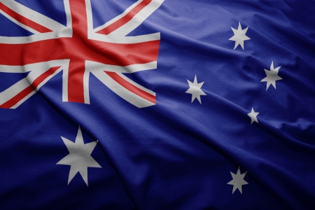 Waving colorful Australian flagの写真素材