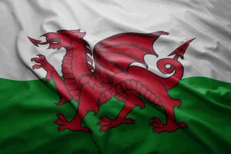 Waving colorful Welsh flagの写真素材