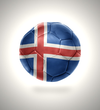 Football ball with the national flag of Iceland on a gray backgroundの写真素材