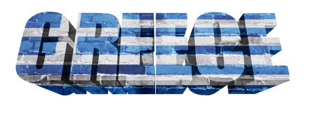 National Flag of Greece on the word of a brick texture isolated on whiteの写真素材