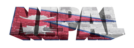 National Flag of Nepal on the word of a brick texture isolated on whiteの写真素材