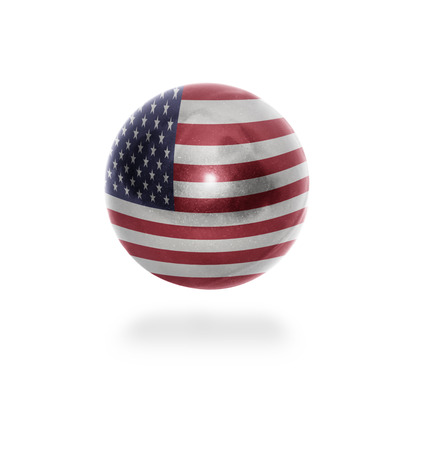 Flag of United states of america on the ball isolated on whiteの写真素材
