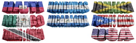 North America countries (From H to U) flag words on a white background